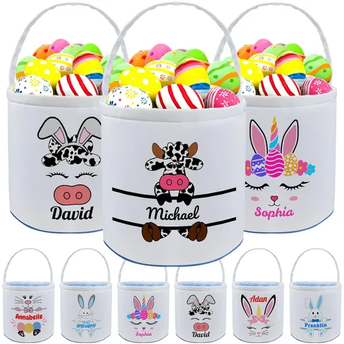 Miniatura 19 de kioskbanks Cesta de Pascua personalizada con nombre para niños, lona personalizada, cubo de Pascua, regalo para niños y niñas Estilo2-azul