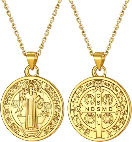 Miniatura 281 de U7 Saint Benedict/Michael Medal Necklace, 316L Stainless Steel Virgin Mary Necklace for Men Women, Bible Verse Protection Necklace Catholic