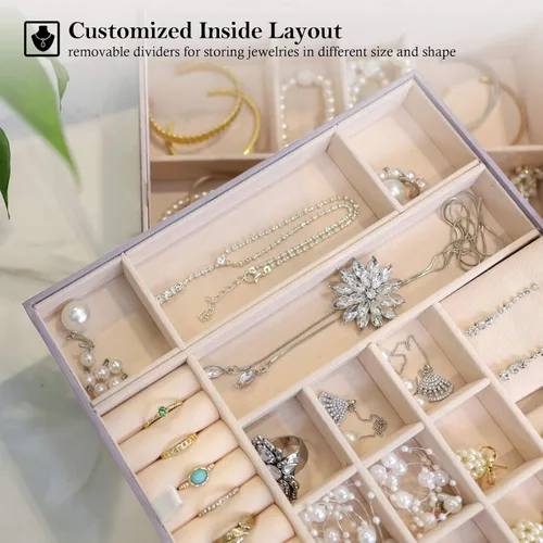 Miniatura 4 de ProCase - Joyero grande de cuero con dos niveles para organizar aretes, pulseras, anillos, relojes, para mujeres, niñas, regalo ideal para novia