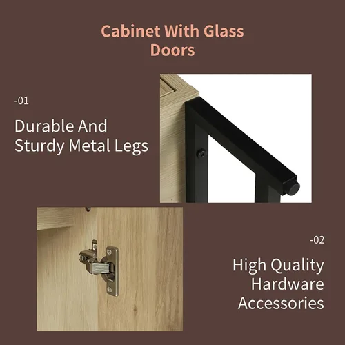 Miniatura 4 de Gabinete con puertas de cristal, gabinete de baño de 26 pulgadas, gabinete de almacenamiento para cocina de pared con 2 puertas, aparador de buffet