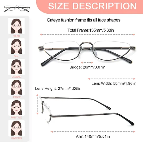 Miniatura 2 de Lentes de lectura de media luna para hombres y mujeres, lentes de montura metálica con bisagra de resorte