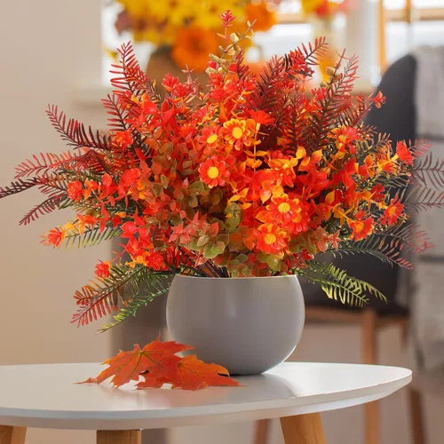 Miniatura 6 de Geosar 24 paquetes de flores artificiales de otoño para exteriores, resistentes a los rayos UV, flores amarillas y naranjas, flores falsas