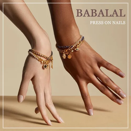 Miniatura 7 de BABALAL Uñas postizas a presión de almendra, uñas postizas de longitud media, uñas acrílicas brillantes, color azul, francesas, con pegamento, 24
