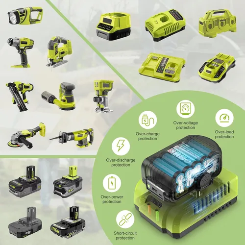 Miniatura 5 de 18V 4.0Ah Batería de repuesto con USB y cargador Combo para cargador de batería Ryobi, Compatible con sistema Ryobi 18 voltios de iones de litio