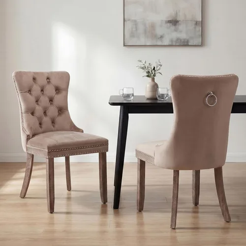 Miniatura 10 de OVENTA Juego de 4 sillas de comedor modernas tapizadas copetudas, terciopelo negro y gris y cuero con patas de madera maciza, sillas de cocina