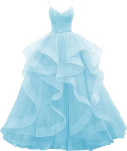 ZSHAOLHYJYZS Vestidos de graduación de tul con purpurina 2024 con tirantes delgados, vestido de baile para mujer, vestidos largos de regreso a casa