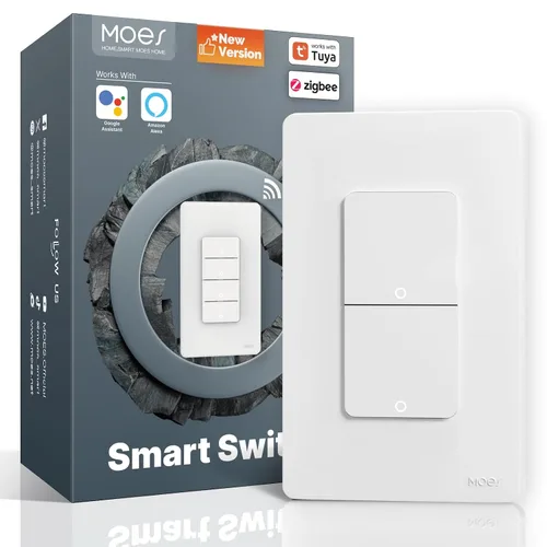 Miniatura 12 de MOES Interruptores inteligentes Zigbee de 2ª generación, sin cable neutro, interruptor de luz de un polo inteligente que requiere MOES Zigbee Hub