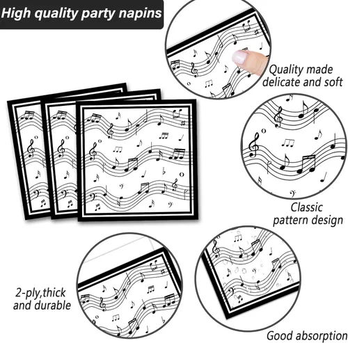 Miniatura 4 de ZOIIWA Platos con Notas Musicales y Servilletas con Temas Musicales, Vajilla de Mesa para Fiestas con Notas Musicales, Vajilla Desechable de Papel