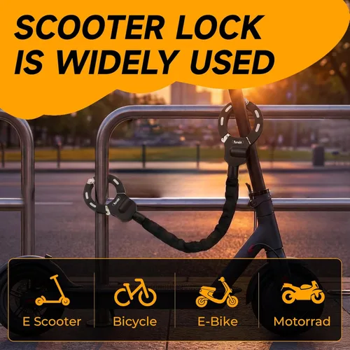 Miniatura 2 de Cerradura de scooter, cerraduras antirrobo con bolsa de scooter, cerraduras eléctricas resistentes de 35.8 pulgadas, con 3 llaves, cerraduras