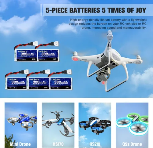 Miniatura 4 de 5 unids 3.7 V 380 mAh Drone batería 25C 1S Lipo batería con cargador 5in1 para SYMA Q11 AT-96 TR-C385 TR-P51 TR-F22 H99W H31 H6C H98 Holy Stone