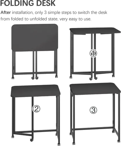 Miniatura 6 de 4NM Escritorio de computadora rodante móvil pequeño de 23.6", mesa carrito plegable para laptop con ruedas, escritorio de oficina portátil para Todo