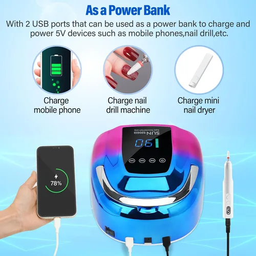 Miniatura 2 de Lámpara de uñas LED UV, inalámbrica, luz UV recargable portátil de 128 W para uñas de gel, secadora de luz de gel profesional con sensor automático