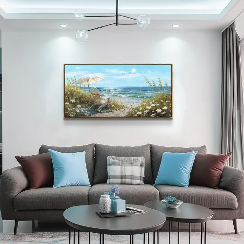 Miniatura 4 de ERQINHUA Gran decoración de pared para sala de estar, arte de pared en lienzo para restaurante, decoraciones para oficina, pinturas de mar azul