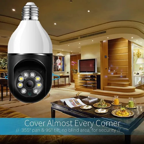 Miniatura 3 de Cámara de bombilla, cámaras de seguridad para el hogar 5G, cámara PTZ WiFi con conector de bombilla E27, audio bidireccional