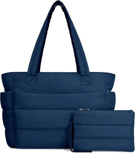 Miniatura 21 de TOPDesign Bolsa Tote Acolchada para Mujer, Bolso de Mano Ligero Inflado con Compartimentos, Bolsa de Hombro Acolchada para Trabajo, Viajes, Gimnasio