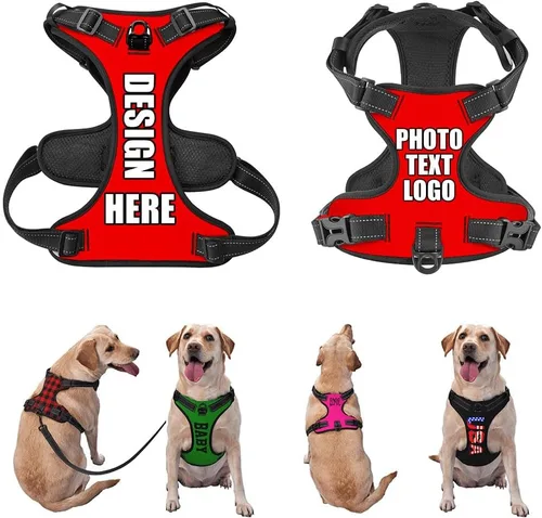 Miniatura 28 de Arnés para perro personalizado con nombre y número de teléfono, chaleco personalizado para perro, arnés reflectante ajustable para mascotas, beige, S
