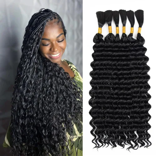 Miniatura 55 de Cabello bohemio para trenzar de 18 pulgadas, 2 paquetes de cabello ondulado profundo a granel para trenzas bohemias, sin trama, extensiones