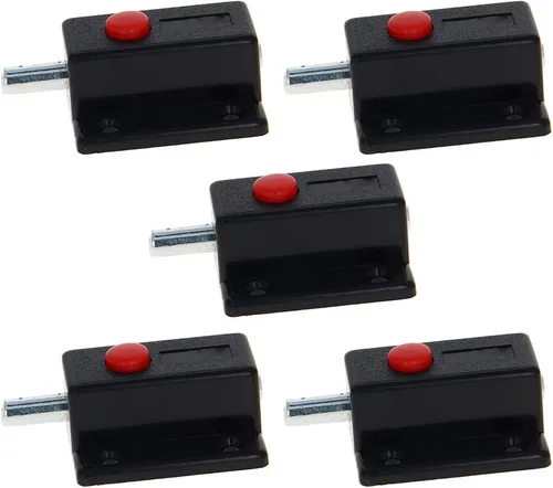 Miniatura 9 de MroMax Pestillo de perno de puerta con resorte, cierre deslizante de plástico ABS negro con botón de interruptor para puerta, gabinete, accesorios