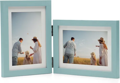 Miniatura 47 de Marcos de Fotos Dobles 4x4 con Bisagras Plegables en Negro para Colgar en la Pared o Poner en Mesa, Hechos de Madera de Pino con Vidrio Real P-44 *
