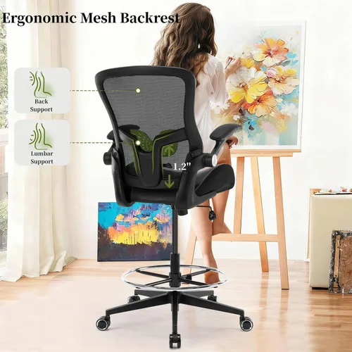 Miniatura 3 de Silla de dibujo, silla de oficina alta con asiento de piel sintética, silla de escritorio de pie, sillas de oficina de altura de mostrador
