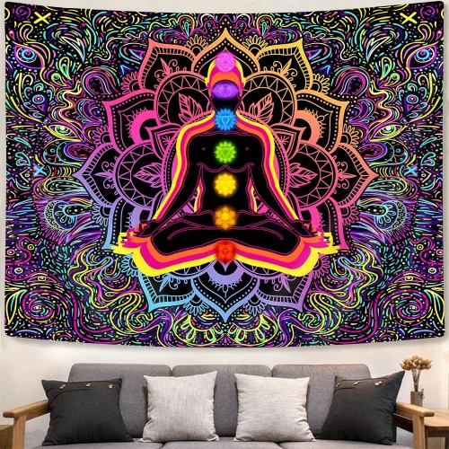 Miniatura 2 de JAWO Tapiz hippie de siete chakras, tapiz hippie para yoga, meditación, tapiz bohemio con mandala para sala de yoga, dormitorio, sala de estar