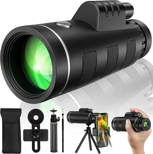 Telescopio de 40 x 60 con adaptador de teléfono inteligente y fundas para telescopio, telescopio para adultos de alta potencia, monocular para