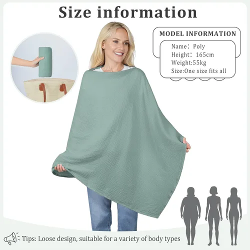 Miniatura 6 de Muslin Cobertura de Lactancia para Amamantar, Cobertura de Pecho de Algodón Suave y Transpirable para Mujeres, Cobertura de Lactancia con Total Verde