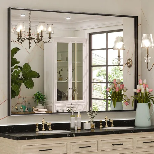 Miniatura 25 de Keonjinn - Espejo rectangular con marco negro para baño de 40 x 30 pulgadas, espejo de pared para sobre el lavabo, espejos de tocador de metal