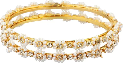 Miniatura 7 de Efulgenz Brazaletes indios para mujer, estilo indio, Bollywood, tradicional piedra de perlas sintéticas, juego de pulseras de boda (oro