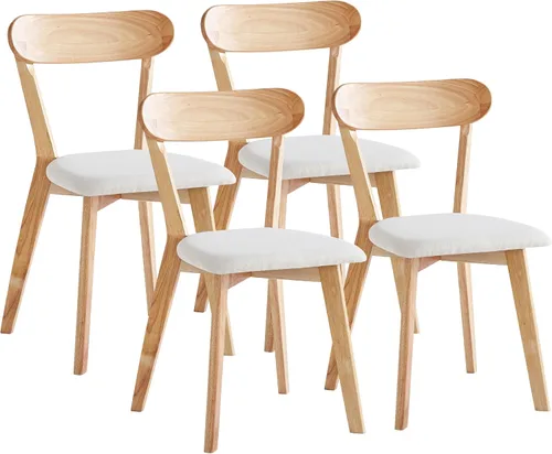 Miniatura 6 de Juego de 4 sillas de comedor tapizadas de madera maciza con asiento marrón acolchado de piel sintética para el hogar, cocina, sala de estar, comedor