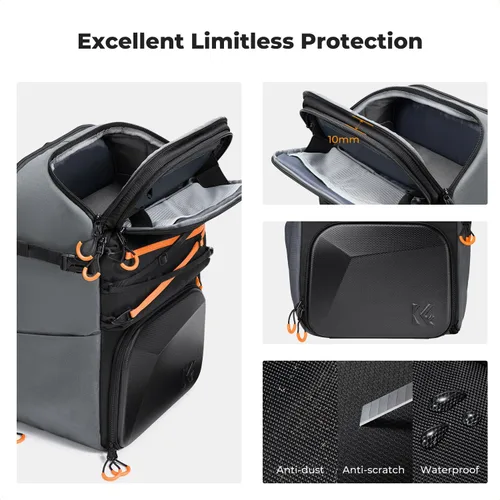 Miniatura 5 de K&F CONCEPT Mochila para cámara de hombro para fotógrafos, estuche rígido para cámara, mochila multifunción para fotografía con compartimento