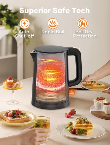 Miniatura 4 de Hervidor eléctrico pequeño, caldera de agua y calentador de 0.8 L, olla de té caliente de 1000 W, acero inoxidable de doble pared al tacto frío