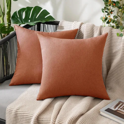 MIULEE Paquete de 2 fundas decorativas para almohadas de exterior, sólidas, impermeables, de lino sintético, estilo granja de jardín, fundas de Óxido