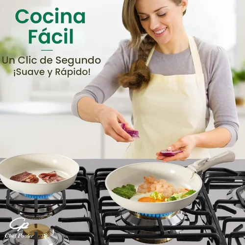 Miniatura 7 de Chef Power Juego de utensilios de cocina de cerámica no tóxicos con asas desmontables, sartenes y ollas antiadherentes saludables, juego de 19