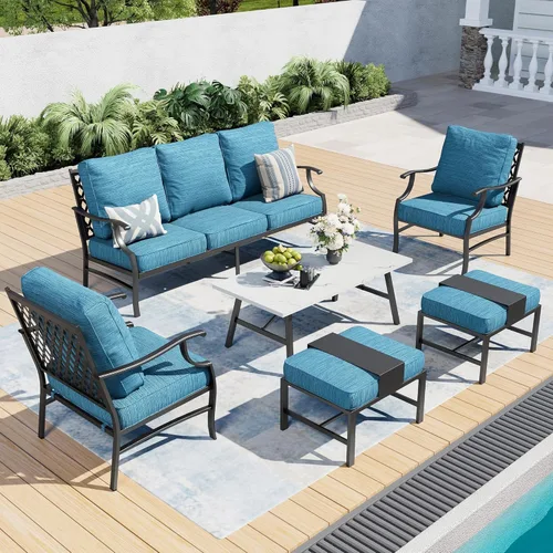 Miniatura 29 de SUNSHINE VALLEY Juego de muebles de patio al aire libre de 7 piezas, moderno juego de conversación de patio exterior con cojín extra grueso de 5.75