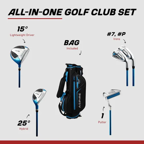 Miniatura 2 de Aspire X-Lite Super Performance Junior Golf Club Set - Right-Handed Kids Golf Set with Driver, Hybrid, 7 Iron, Putter, Stand Bag & Headcovers