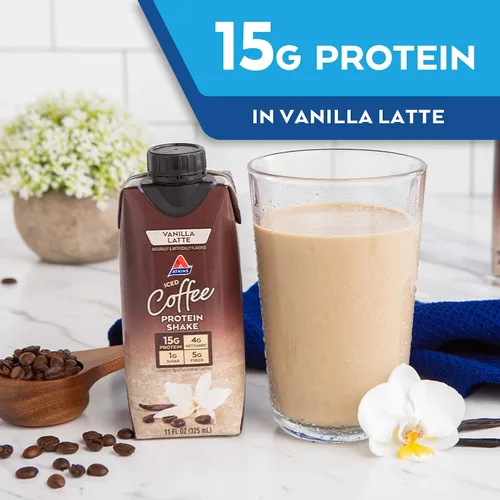 Miniatura 4 de Atkins Batido de proteína con leche de vainilla y café helado, 0.55 onzas de proteína y fresa, 0.55 onzas de proteína, bajo glucémico, 0.07 oz