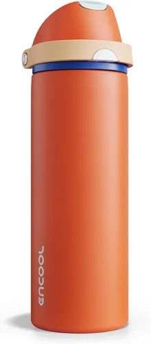 Miniatura 17 de ENCOOL Botella de agua aislada con popote, botella de agua de acero inoxidable con tapa de botón, a prueba de fugas y sin BPA, mantiene el frío Atún
