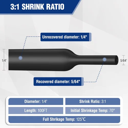 Miniatura 2 de WORKPRO Tubo termorretráctil de 100 pies y 1/4 de pulgada, relación 3:1, tubo de envoltura retráctil de alambre térmico de doble pared