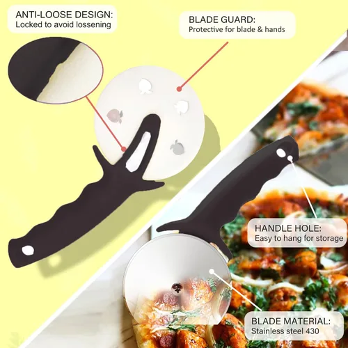 Miniatura 6 de Rueda cortadora de pizza de 4 pulgadas, cortador de pizza grande de acero inoxidable con tapa, cortador de pizza súper afilado, apto