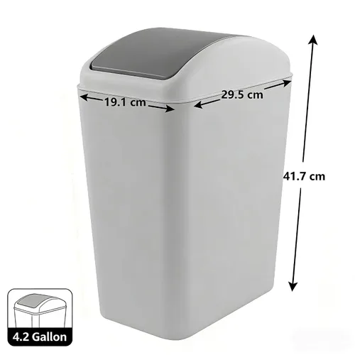 Miniatura 2 de Cubo de basura con tapa oscilante de 4.2 galones, cubo de basura de plástico con tapa, color negro