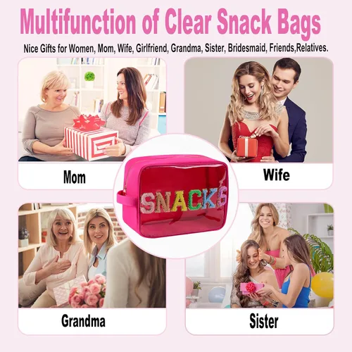 Miniatura 6 de Bolsa de maquillaje de viaje cosmética bolsa de maquillaje de aseo Orgnizer para mujeres, Sacos transparentes de color rosa intenso, Internacional