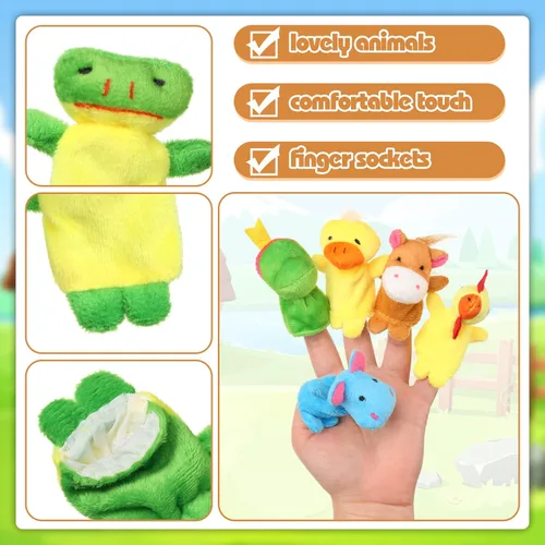 Miniatura 4 de Juego de 60 marionetas de dedo, 19 marionetas de dedos de animales de peluche diferentes, relleno de caza de huevos de Pascua para contar historias