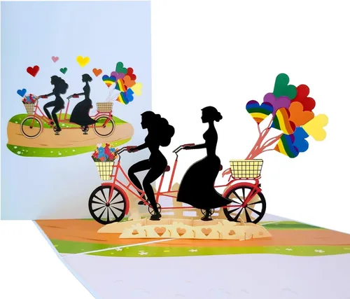 Miniatura 10 de iGifts And Cards Tarjeta emergente de corazón lesbiana 3D – Escultura de amor es amor para el mes del orgullo, salir y día de San Valentín – Regalo