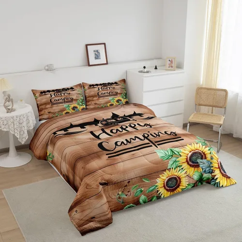 Miniatura 3 de Erosebridal Juego de edredón tamaño individual de animales del bosque, juego de ropa de cama de oso marrón para niños y niñas, edredón de plumón