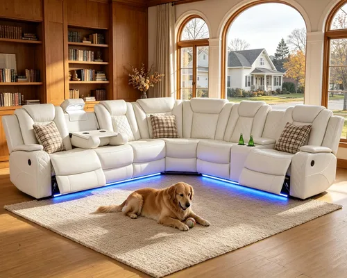Miniatura 14 de Juego de sofá modular reclinable eléctrico con LED, juegos de muebles de sala de estar, sofá reclinable de cuero para sala de estar/cine en casa