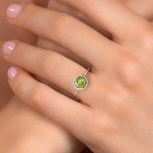 Miniatura 44 de Gem Stone King Anillo de compromiso de boda de oro blanco de 10 quilates con piedra natal y halo de diamantes Redondo de 0.236 in Anillo de oro