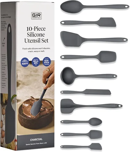 GIR: Get It Right Juego de 10 piezas de utensilios de cocina esenciales de silicona - Cucharón, Espátula, Volteador, Cuchara y Cuchara de borde -
