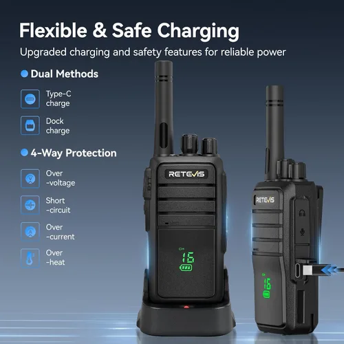 Miniatura 6 de Retevis RT21H - Radio de 2 vías de largo alcance, pantalla oculta de walkie talkies manejados por negocios, duradera y resistente, sin licencia FRS