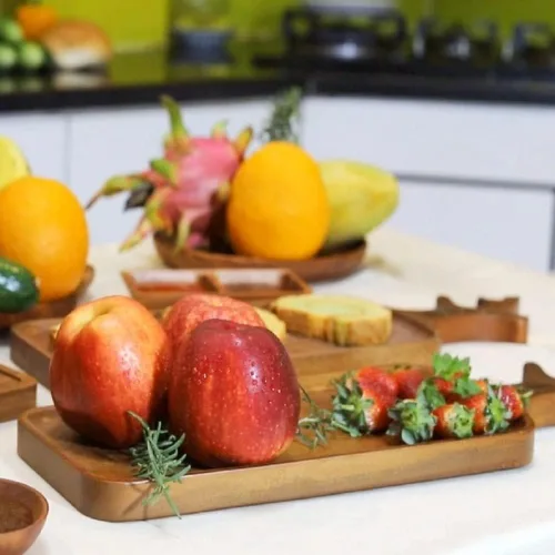Miniatura 6 de VieWood Juego de 2 bandejas de madera con asa para decoración del hogar, tabla de servir de madera para frutas, cupcakes y platos decorativos
